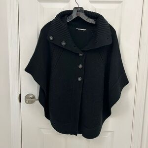Black Button-Up Knit Poncho